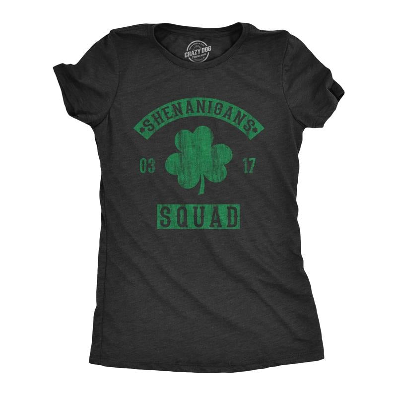 Womens Shenanigans Squad T Shirt Funny St Patricks Day Clover Graphic Saint Paddy Tee Funny Womens T Shirts Cute Slimming...