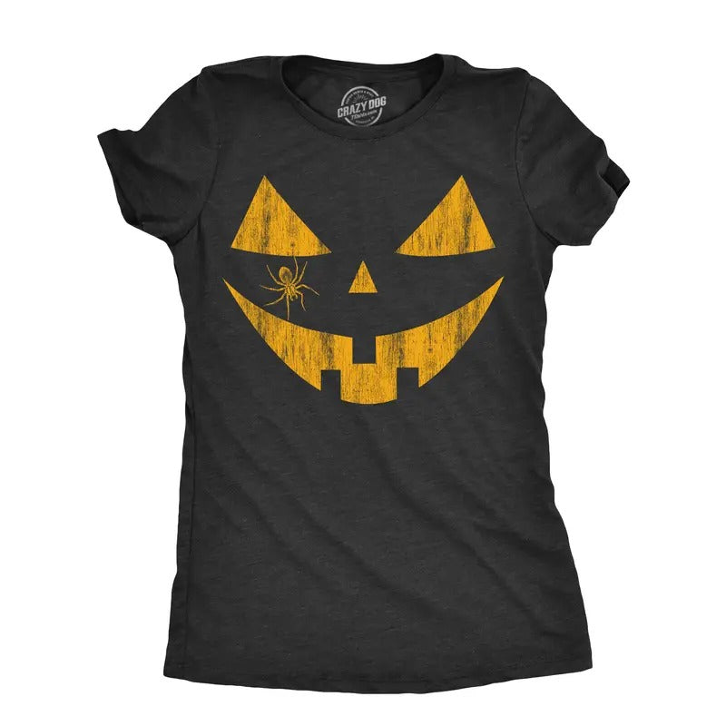 Womens Spooky and Funny Pumpkin Face Tees Halloween Jack O Lantern Tees for Womens Funny Womens T Shirts Cute Slimming...
