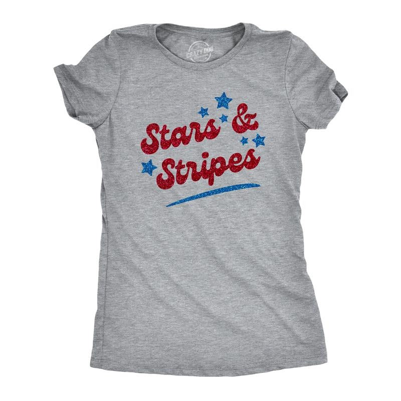 Womens Stars And Stripes Glitter T Shirt Funny Cool Fourth Of July Party Patriotic Tee For Ladies Funny Womens T Shirts...