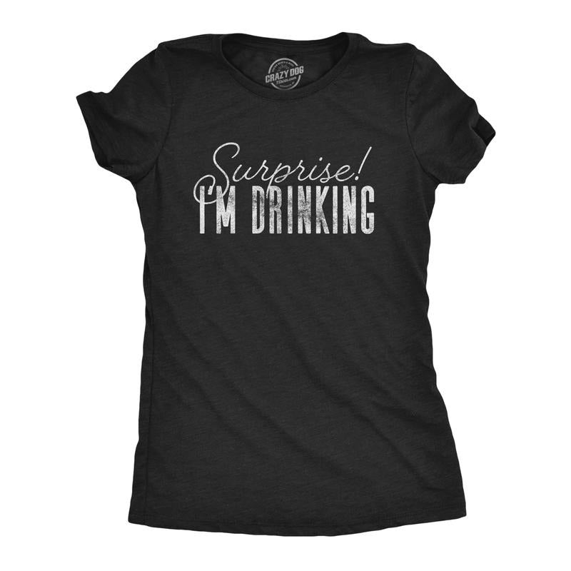 Womens Surprise I'm Drinking T Shirt Funny Beer Party Graphic Novelty Shirt Funny Womens T Shirts Cute Slimming Top...