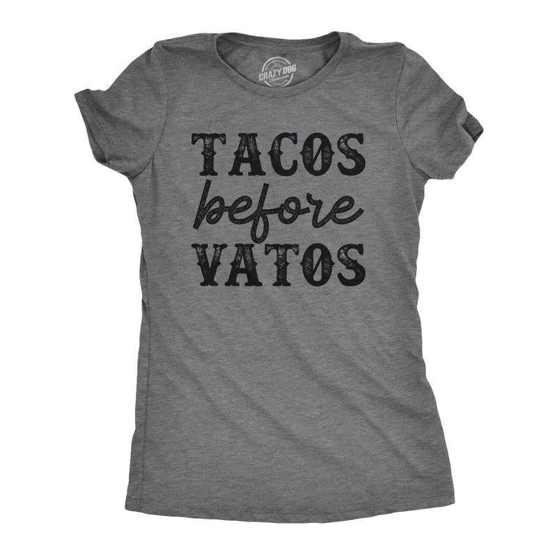 Womens Tacos Before Vatos T Shirt Funny Mexican Food Lovers Joke Tee For Ladies Funny Womens T Shirts Cute Slimming Top...