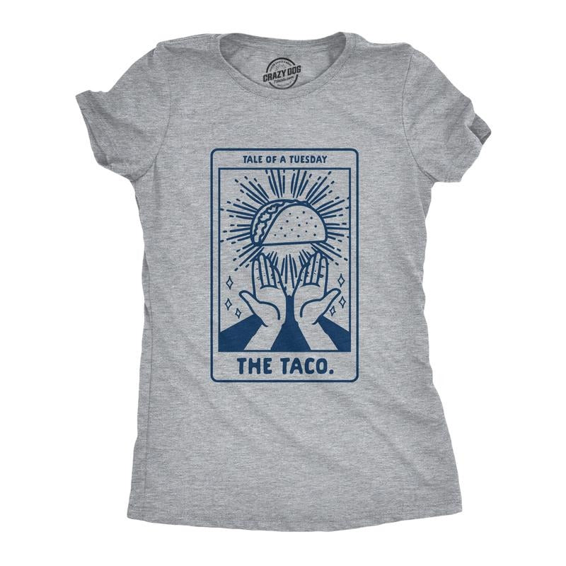 Womens Tale Of A Tuesday Taco T Shirt Funny Taco Tuesday Tarot Card Graphic Tee Funny Womens T Shirts Cute Slimming Top...