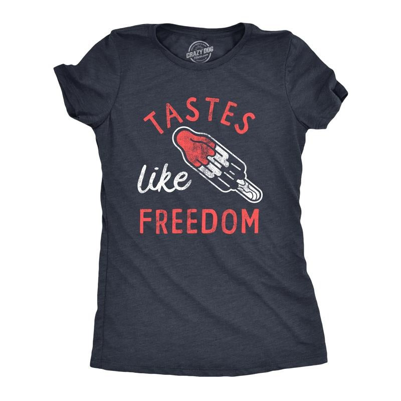 Womens Tastes Like Freedom T Shirt Funny Cool Fourth Of July Party Popsicle Tee For Ladies Funny Womens T Shirts Cute...