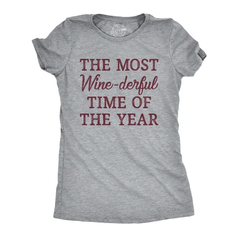 Womens The Most Winederful Time Of The Year T Shirt Funny Xmas Holiday Wine Drinking Lovers Tee For Ladies Funny Womens T...