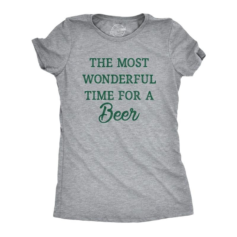Womens The Most Wonderful Time for A Beer T Shirt Funny Xmas Drinking Ale Lovers Tee for Ladies Funny Womens T Shirts...