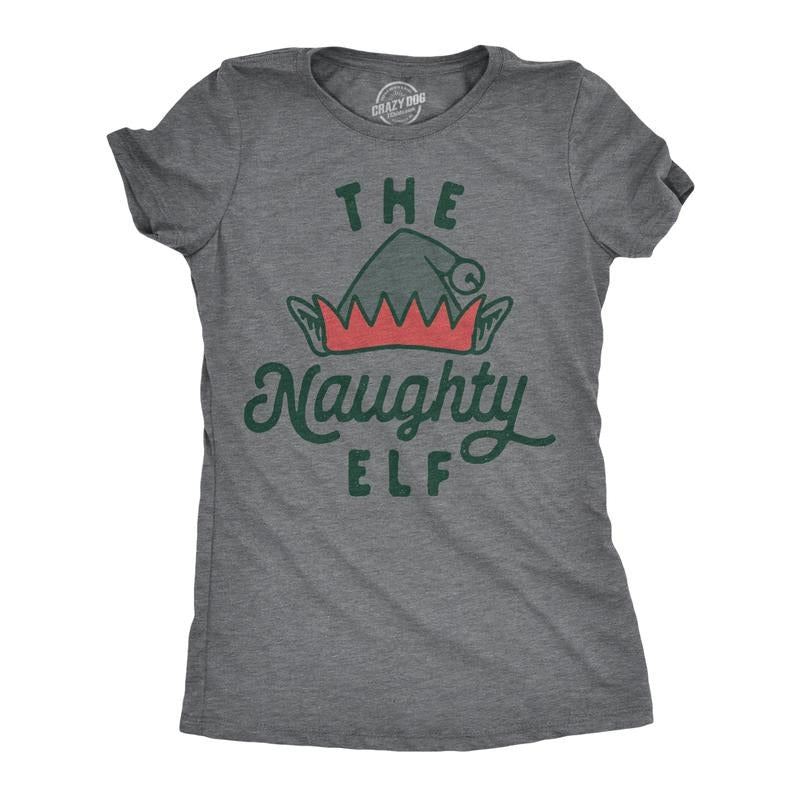 Womens The Naughty Elf T Shirt Funny Bad Behavior Xmas Elves Joke Tee For Ladies Funny Womens T Shirts Cute Slimming Top...