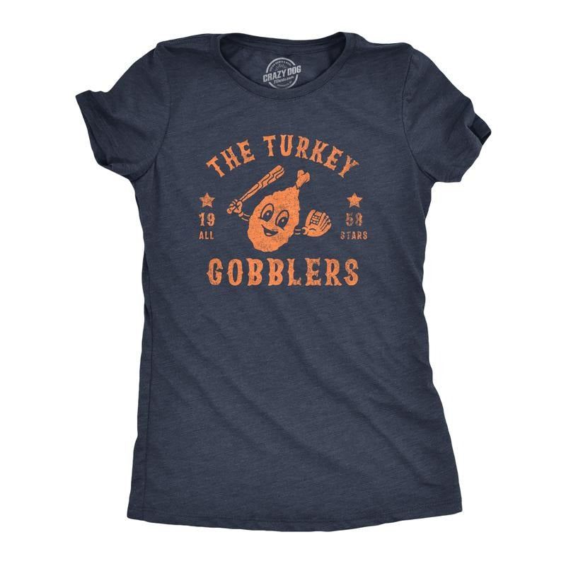 Womens The Turkey Gobblers All Stars T Shirt Funny Thanksgiving Dinner Baseball Team Tee For Ladies Funny Womens T Shirts...