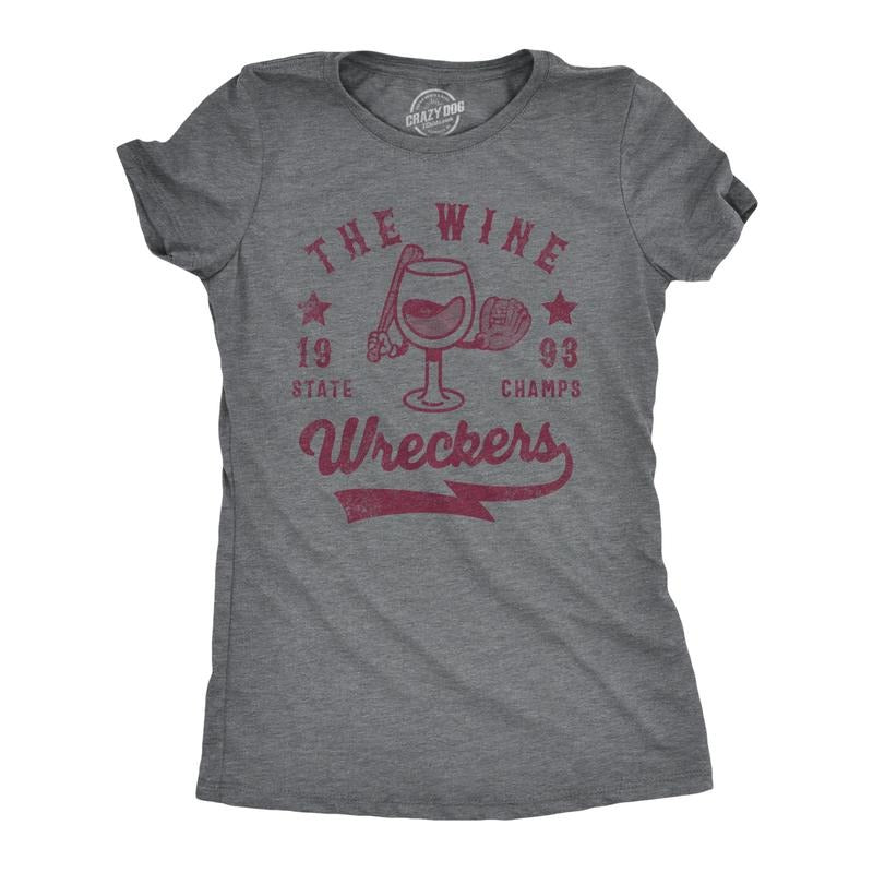 Womens The Wine Wreckers State Champs T Shirt Funny Booze Baseball Team Tee For Ladies Funny Womens T Shirts Cute...