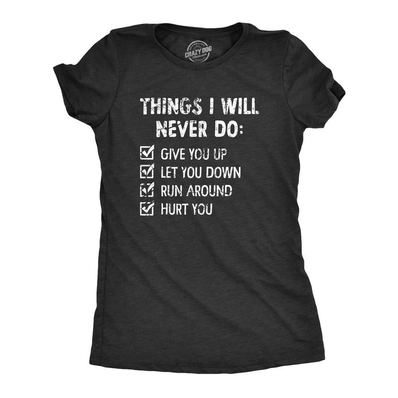 Womens Things I Will Never Do T Shirt Funny Song List Parody Tee for Ladies Funny Womens T Shirts Cute Slimming Top...