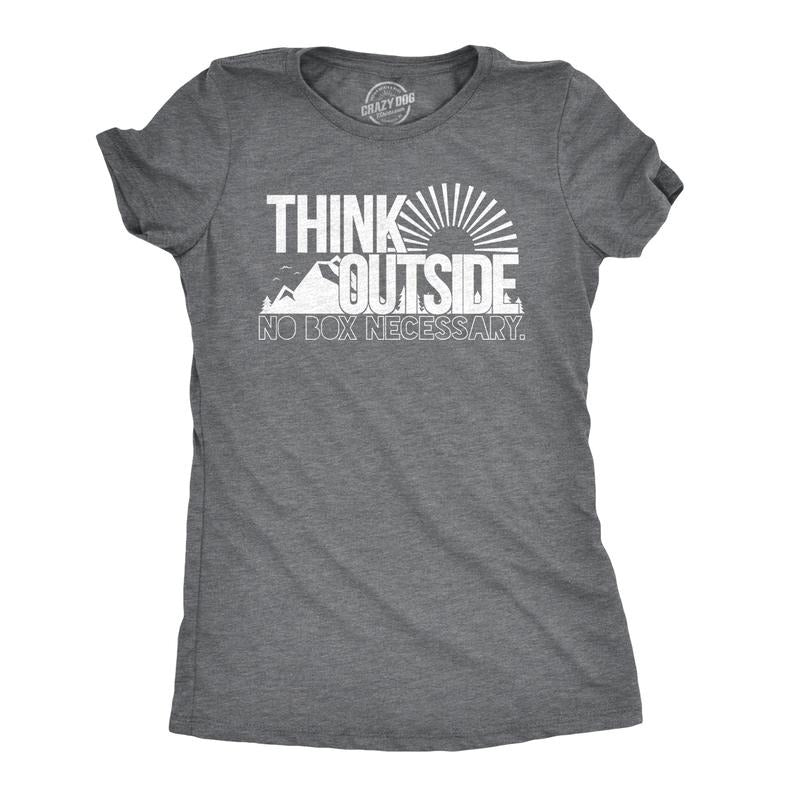 Womens Think Outside No Box Necessary Funny Cool Camping Graphic Funny T Shirt Funny Womens T Shirts Cute Slimming Top...