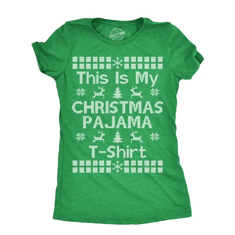 Womens This Is My Christmas Pajama T Shirt Funny Cozy Xmas PJs Tee for Ladies Funny Womens T Shirts Cute Slimming Top...