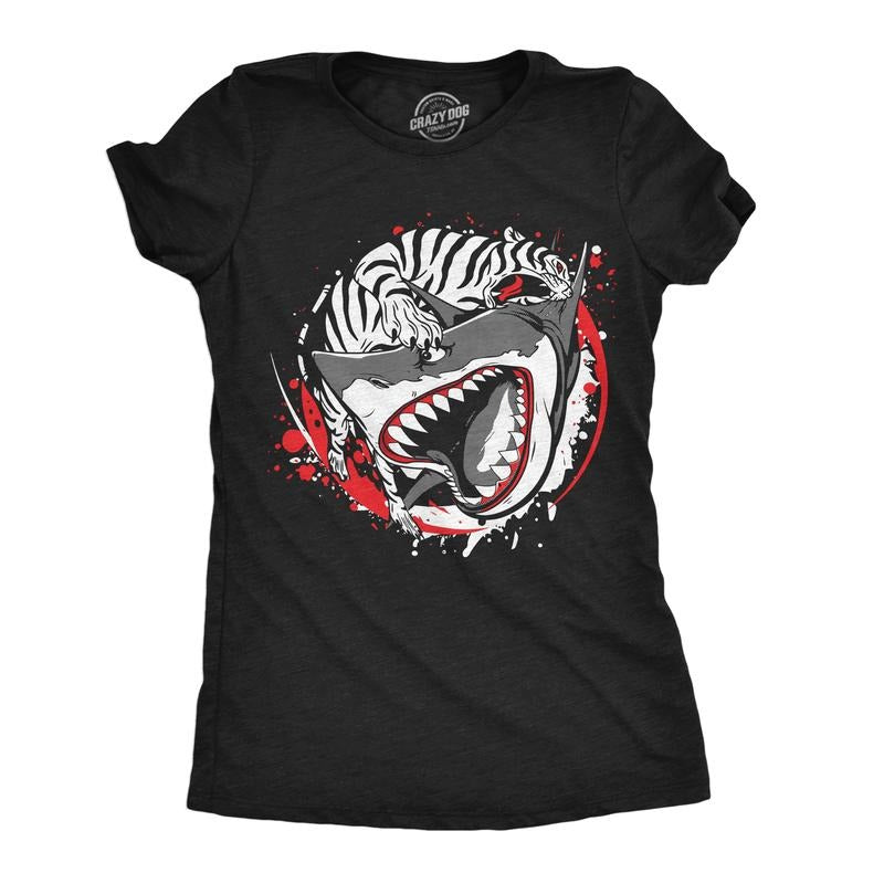 Womens Tiger Shark Ying Yang Funny T Shirts Animal Graphic Tee For Ladies Funny Womens T Shirts Cute Slimming Top...