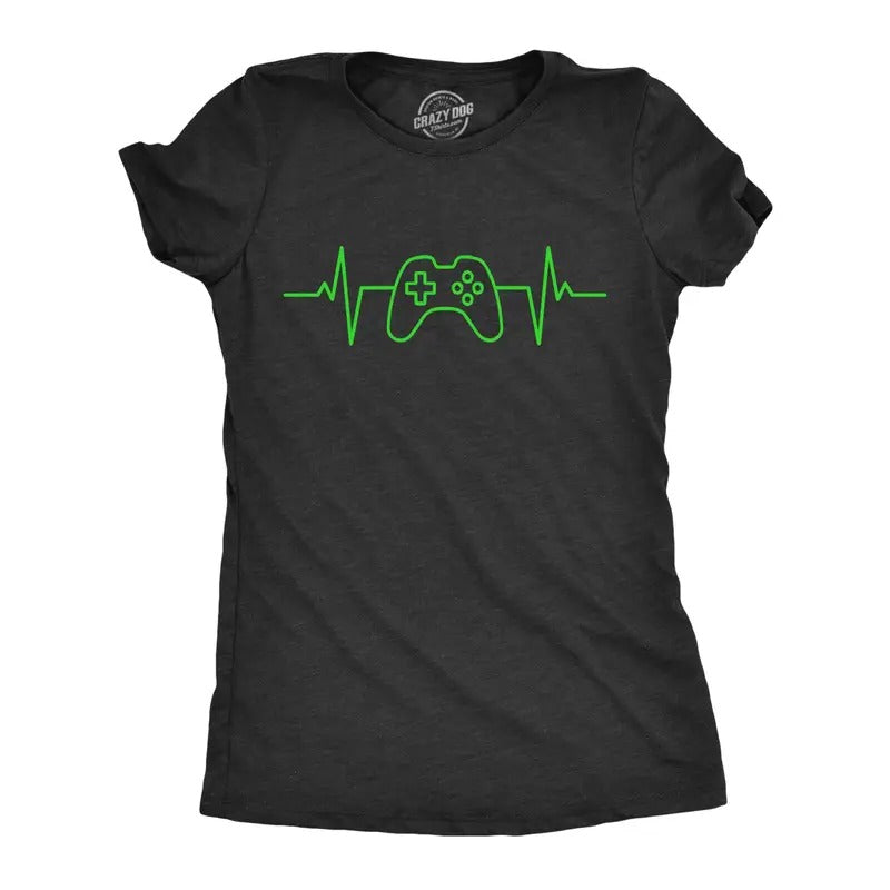 Womens Video Game Heart Beat T Shirt Funny Cool Controller Pulse Monitor Tee For Ladies Hoodie, Sweatshirt | TeeBloomCo.com