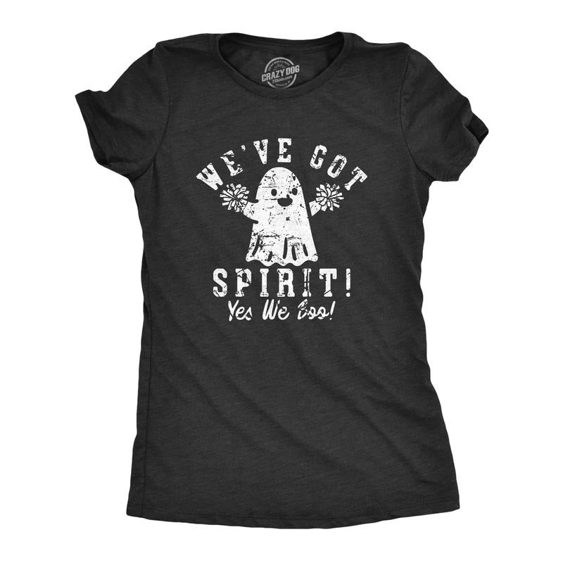 Womens Weve Got Spirit Yes We Boo T Shirt Funny Cute Halloween Cheering Ghost Tee For Ladies Funny Womens T Shirts Cute...
