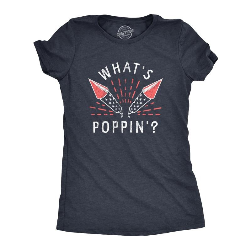 Womens Whats Poppin T Shirt Funny Fourth Of July Party Firecrackers Graphic Novelty Tee for Ladies Funny Womens T Shirts...