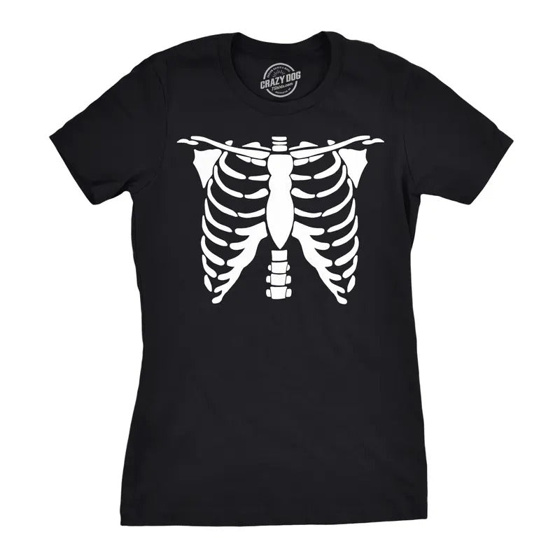 Womens White Skeleton Rib Cage T Shirt Bones Costume Halloween Tee Funny Womens T Shirts Cute Slimming Top Comfortable...