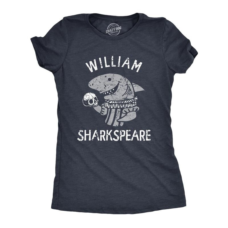 Womens William Sharkspeare T Shirt Funny Shark Week Shakespeare Joke Tee For Ladies Funny Womens T Shirts Cute Slimming...