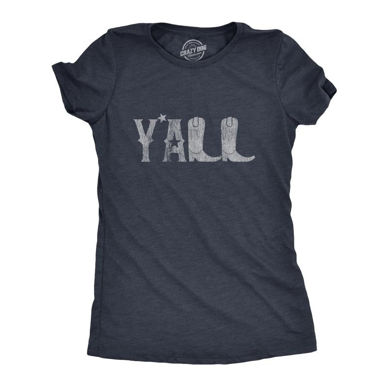 Womens Y'all Boots T Shirt Funny Country Cowboy Southern Graphic Novelty Tee Funny Womens T Shirts Cute Slimming Top...