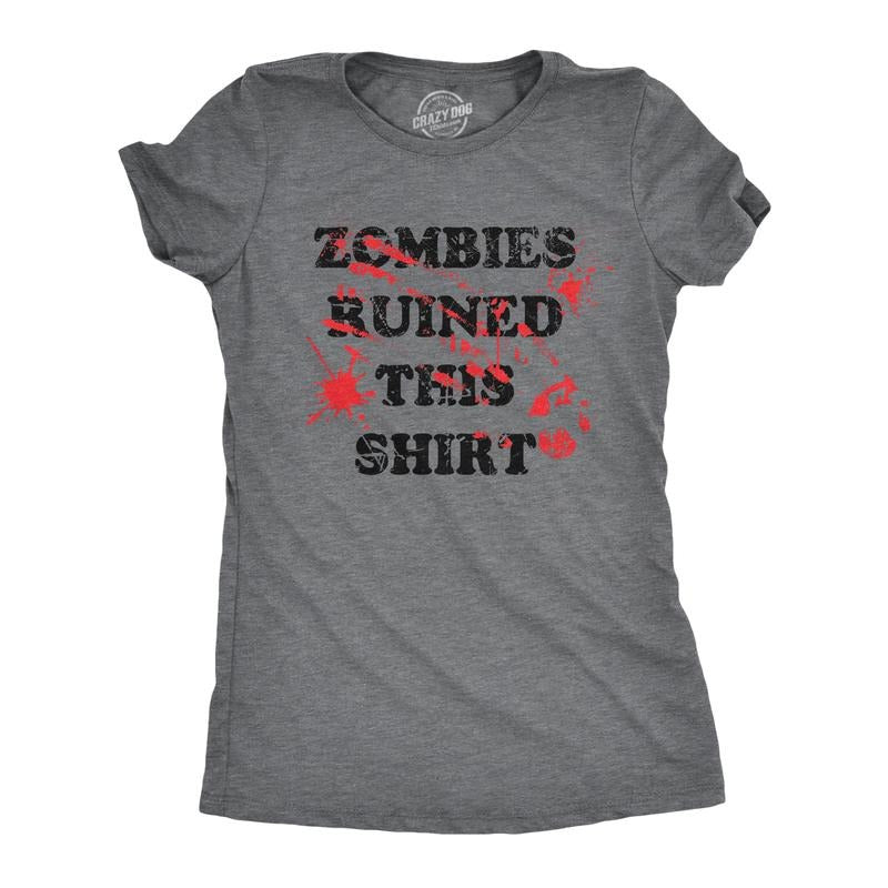 Womens Zombies Ruined This Shirt Tee Funny Bloody Halloween Undead Joke T Shirt for Ladies Funny Womens T Shirts Cute...