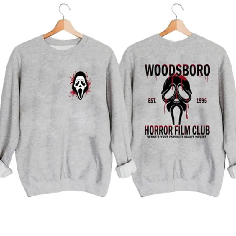 Woodsboro Horror Film Club Halloween Sweatshirt Hoodie Tshirt, Halloween Gifts | TeeBloomCo.com
