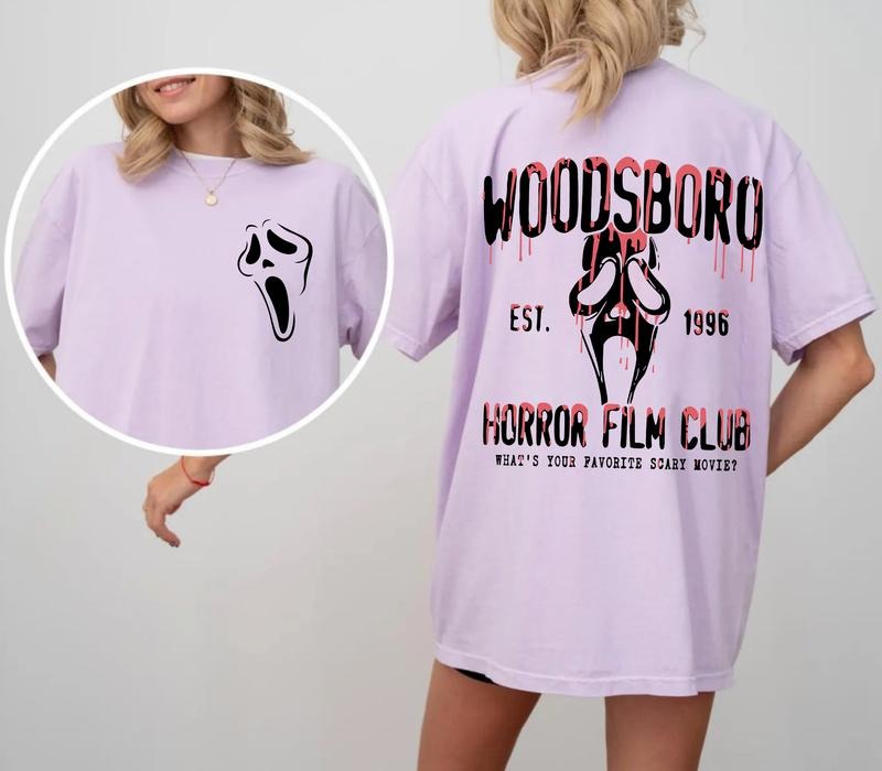 Woodsboro Horror Film Club T-Shirt, Ghostface Scream Sweatshirt, Scary Movie Tee Shirt Hoodie | TeeBloomCo.com