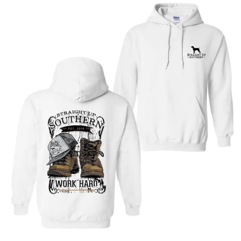 Work Hard - Vintage Work Boots and WORK HARD Pocket T-Shirt, Hoodie Trendy Shirt Sweatshirt | TeeBloomCo.com