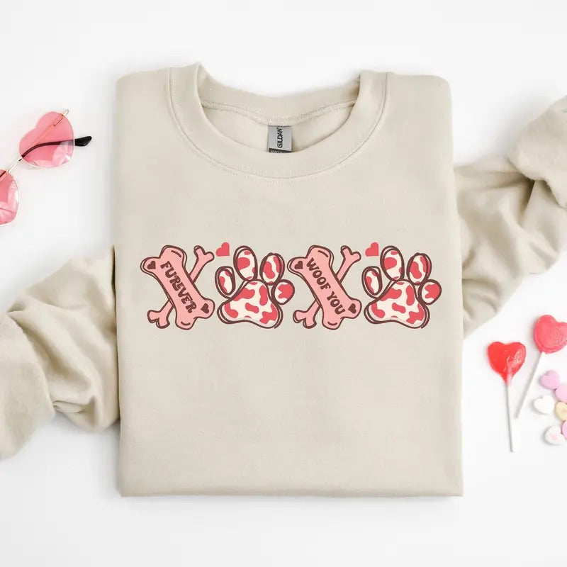 XOXO Paw Valentine Day Sweatshirt, Valentine's Day Gift, Gift for Dog Owner, Animal Lover Shirt Hoodie | TeeBloomCo.com