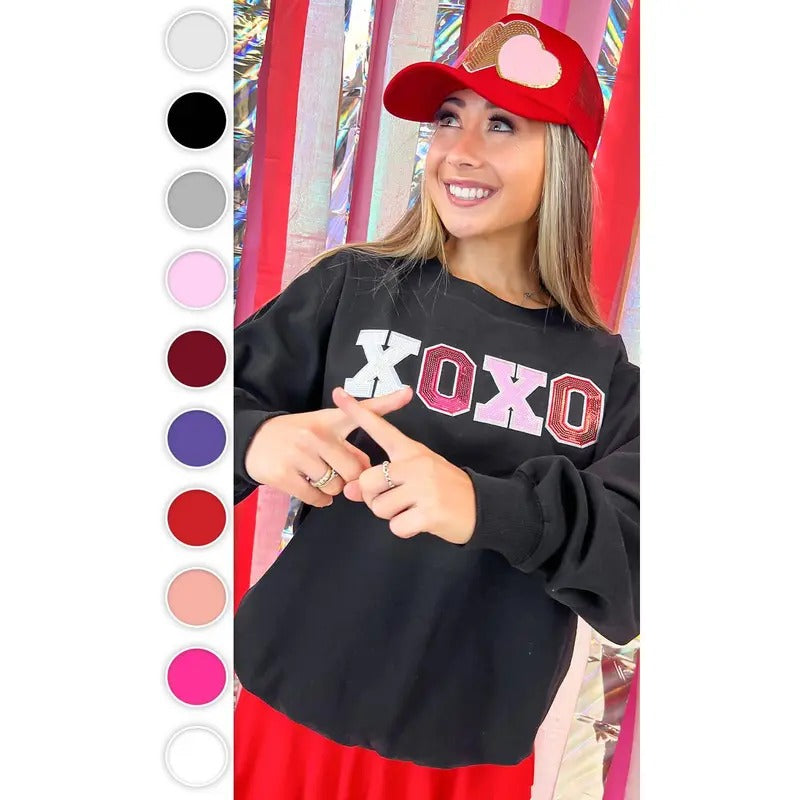 XOXO Sequin Valentine Graphic Sweatshirt T-Shirts, Hoodie | TeeBloomCo.com
