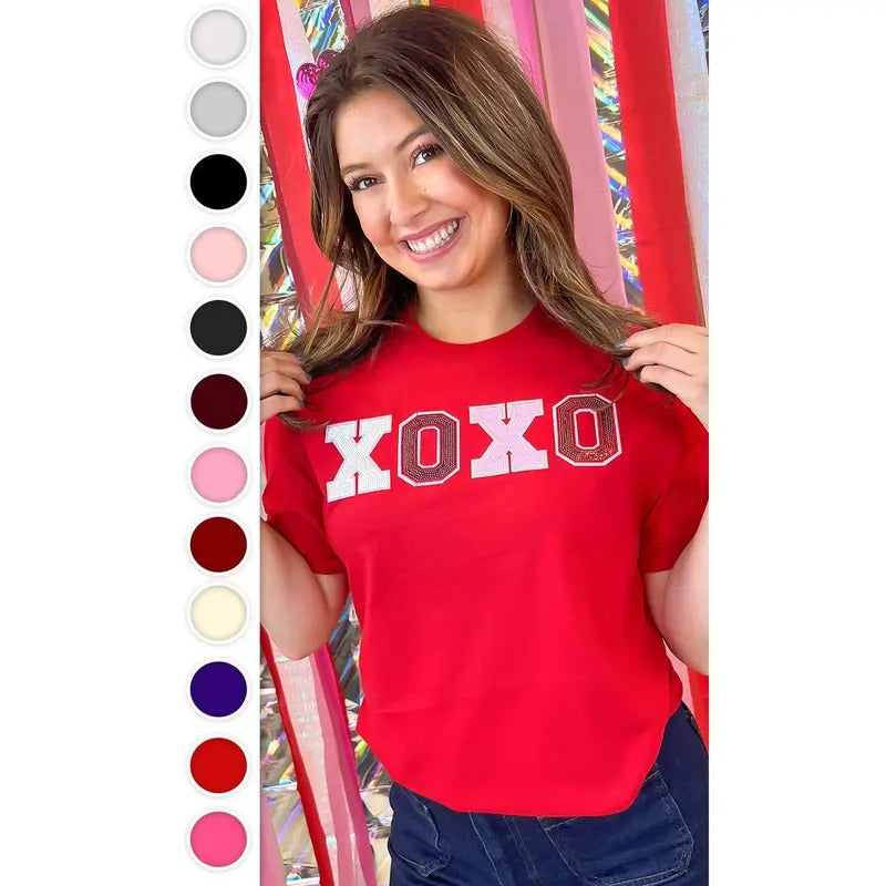 XOXO Sequin Valentine Graphic T-Shirt Hoodie, Sweatshirt | TeeBloomCo.com