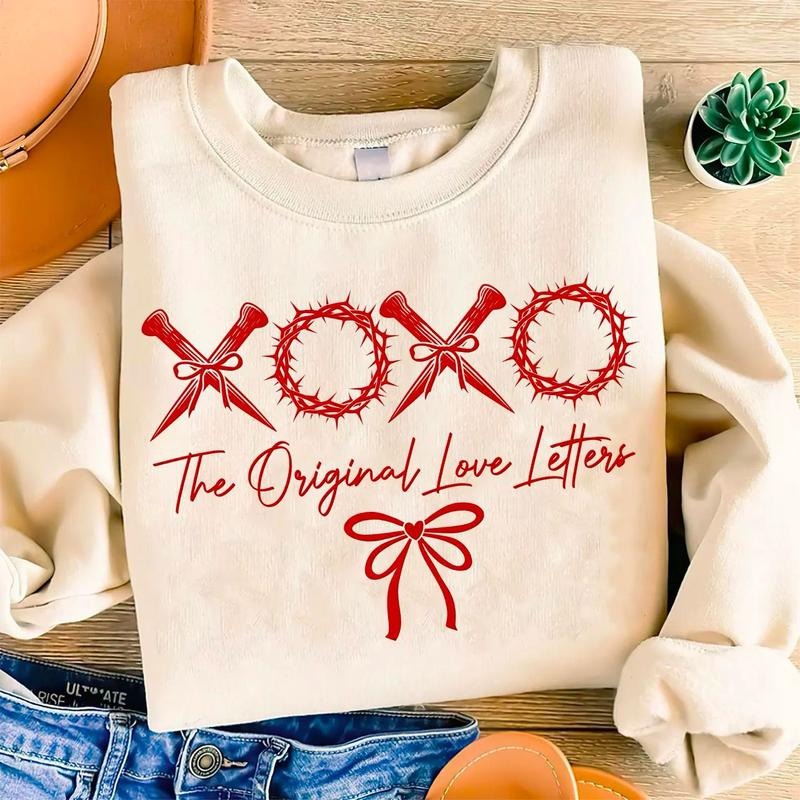 XOXO The Original Love Letters Sweatshirt, Christian Valentines Shirt, Valentine Day Sweater, Valentine Bow Sweatshirt,...