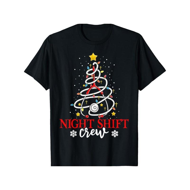 Xmas Nursing Shirt Women, Christmas Nurse Night Shift Crew T-Shirt for Men Women, Christmas Halloween New year...