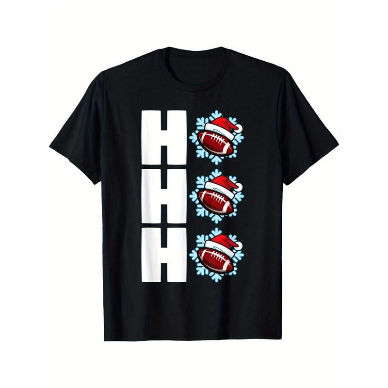 Xmas Santa Claus Football Christmas T-Shirt, weight 220g. Men's high quality cotton T-shirt, comfortable, versatile, soft...