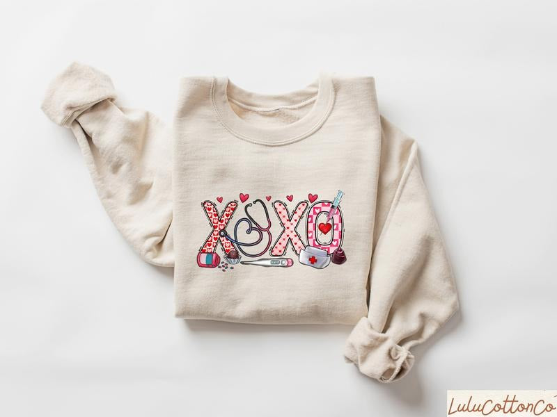 Xoxo Nurse Valentine Sweatshirt, Nurse Valentines Day, Health Supplies Sweater, Nursing School, Nurse Valentine...