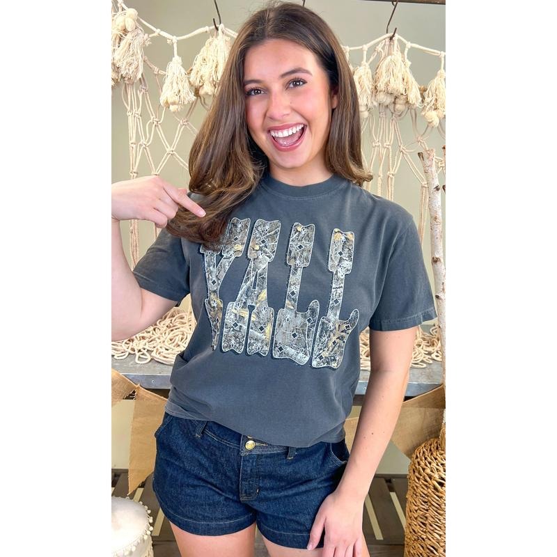 Y'all Camo Comfort Color Graphic T-Shirt Hoodie, Sweatshirt | TeeBloomCo.com