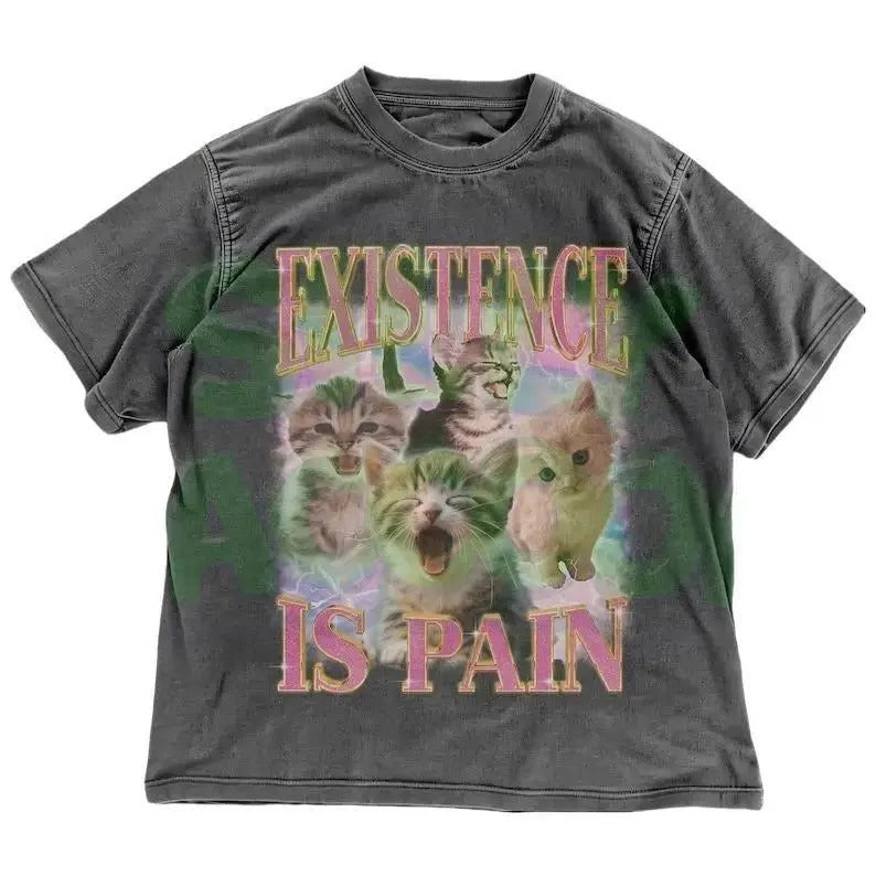 Y2K Cat Meme Shirt | Existence Is Pain | Edgy Sarcastic Shirt | Existential Dark Humor Graphic Tee | Ironic Kitten Tee |...