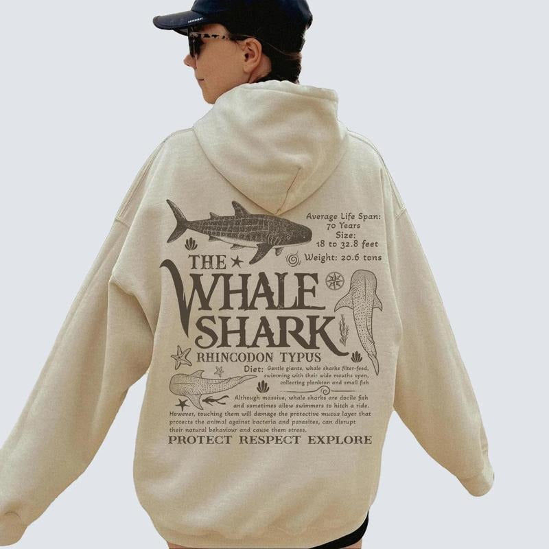Y2K Ocean Hoodie Aesthetic Whale Shark Sweatshirt with Vintage Sea Life Graphic T-Shirts | TeeBloomCo.com