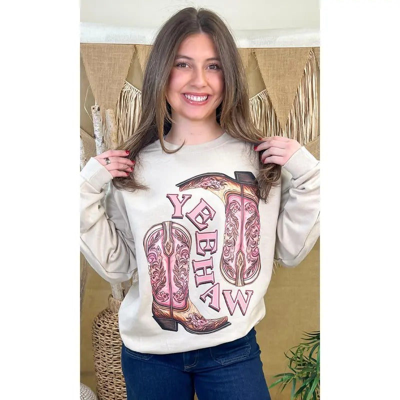 Yee Haw Cowboy Boots Graphic Sweatshirt T-Shirts, Hoodie | TeeBloomCo.com