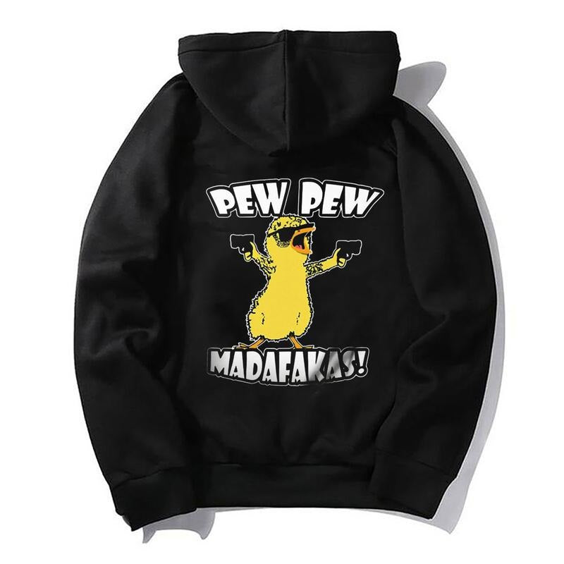 Yellow Duck Carries Pew Pew Letter Graphic Black Print Hoodie Sweatshirt T-shirt, Unisex Streetwear, Menswear, Coolgirl,...