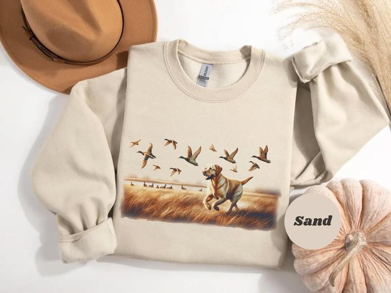 Yellow Lab Duck Hunting Sweatshirt, Hunting Dog Crewneck Jumper, Labrador Retriever Outdoor Apparel, Hunter Gift Sweater,...