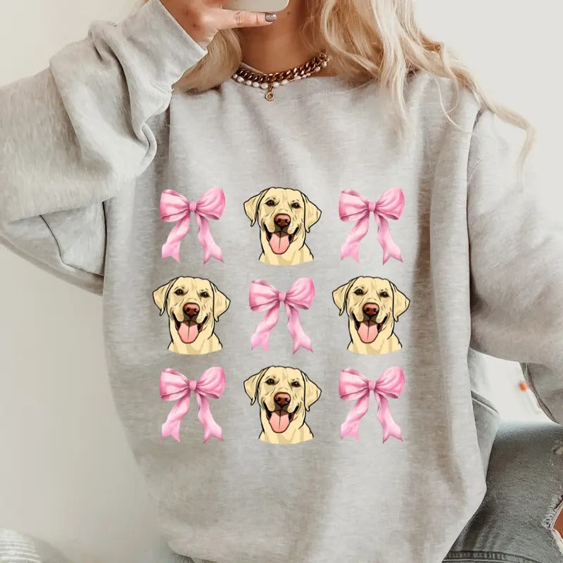 Yellow Lab with Bows Sweatshirt ~ Sweatshirt Unisex Apparel Relaxed Fit Printed in the USA Clothing Womenswear Casual and...