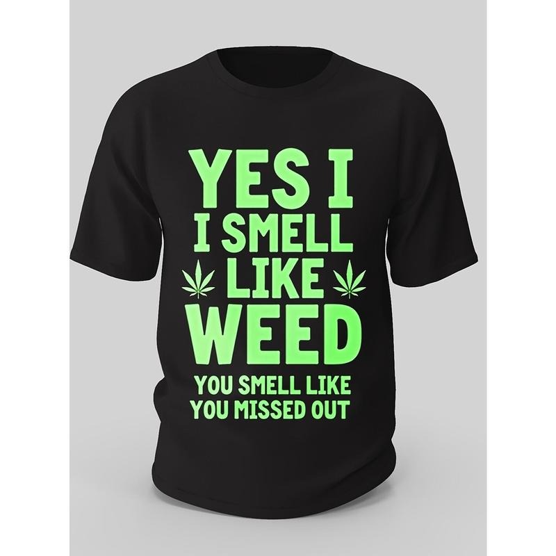 Yes, I Smell Like Weed 21 Cotton, Men'S Creative Top, Casual Short Sleeve Round Neck T-Shirt, Men'S Summer Outdoor...