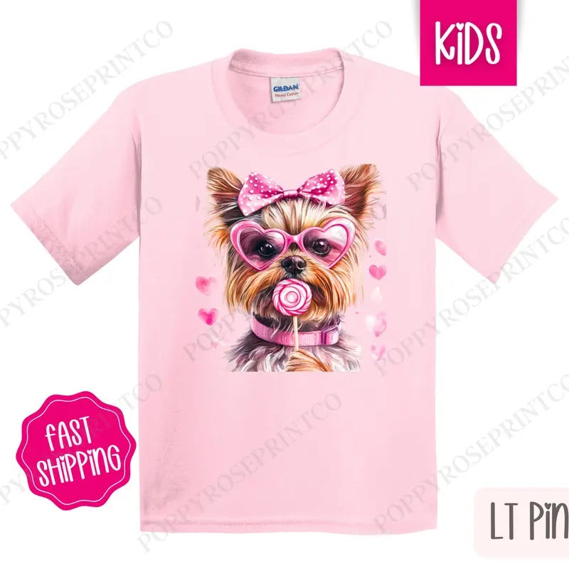 Yorkie Valentine Kids Shirt - Valentine's Day Children's Tshirt - Cute Youth Tee Gildan Hoodie, Sweatshirt | TeeBloomCo.com
