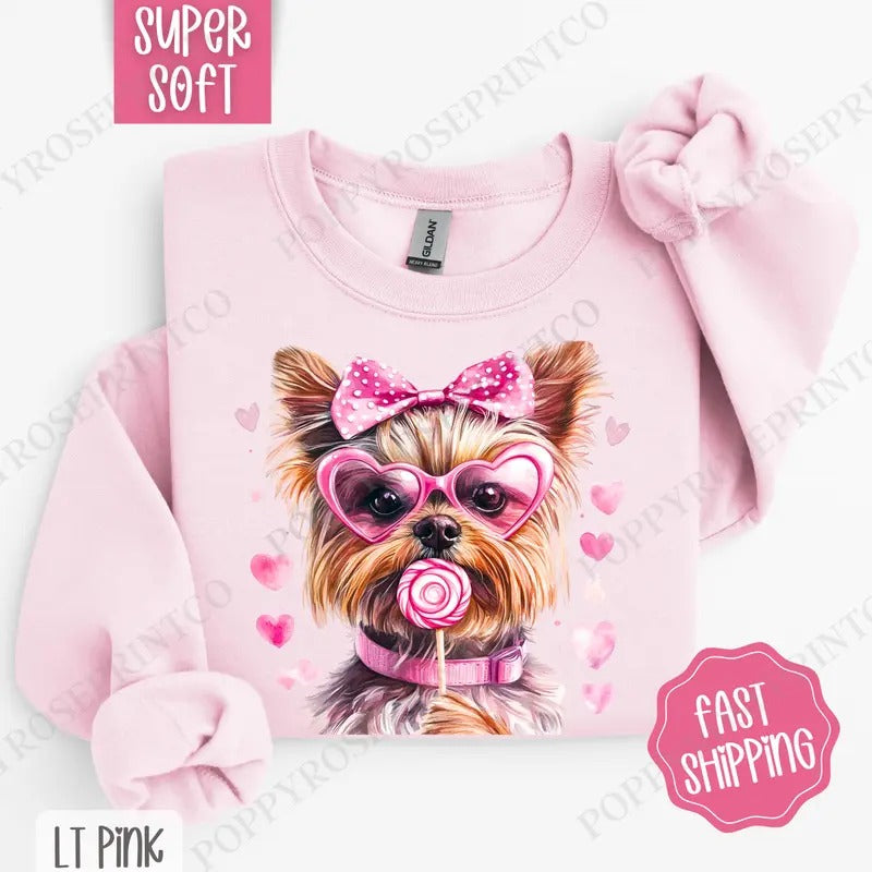 Yorkie Valentine Sweatshirt, Dog Valentine's Day Crewneck, Cute Women's Sweater T-Shirts, Hoodie | TeeBloomCo.com