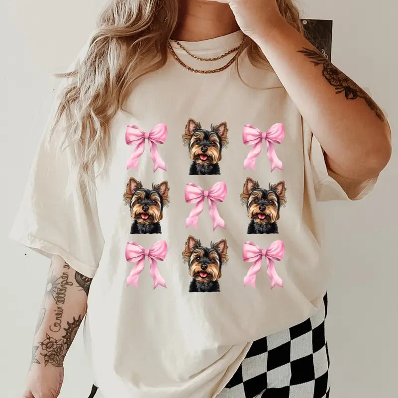 Yorkie with Bows Shirt ~ Unisex Apparel Relaxed Fit Printed In The USA Clothing Womenswear Casual Comfort Cotton Top...