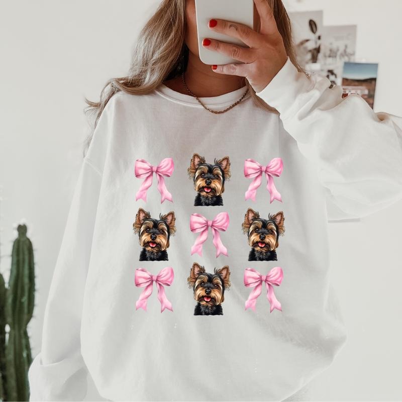 Yorkie with Bows Sweatshirt ~ Sweatshirt Unisex Apparel Relaxed Fit Printed in the USA Clothing Womenswear Casual and...