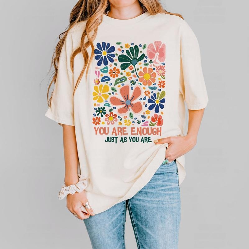 You Are Enough Comfort Colors Shirt, Retro Flowers Shirt, Y2K T-shirt, Aesthetic Tee, Aesthetic Clothes, Positive Shirt,...