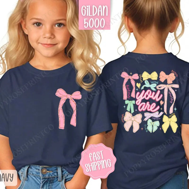 You Are Kids Shirt, Coquette Bow Children's Shirt, Religious Youth Tee Gildan Hoodie, Sweatshirt | TeeBloomCo.com