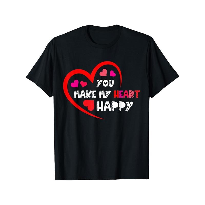 You Make My Heart Happy Men'S T-Shirts, Funny Valentine'S Day Novelty Graphic Printed Tee, Short Sleeve Valentine'S Day...