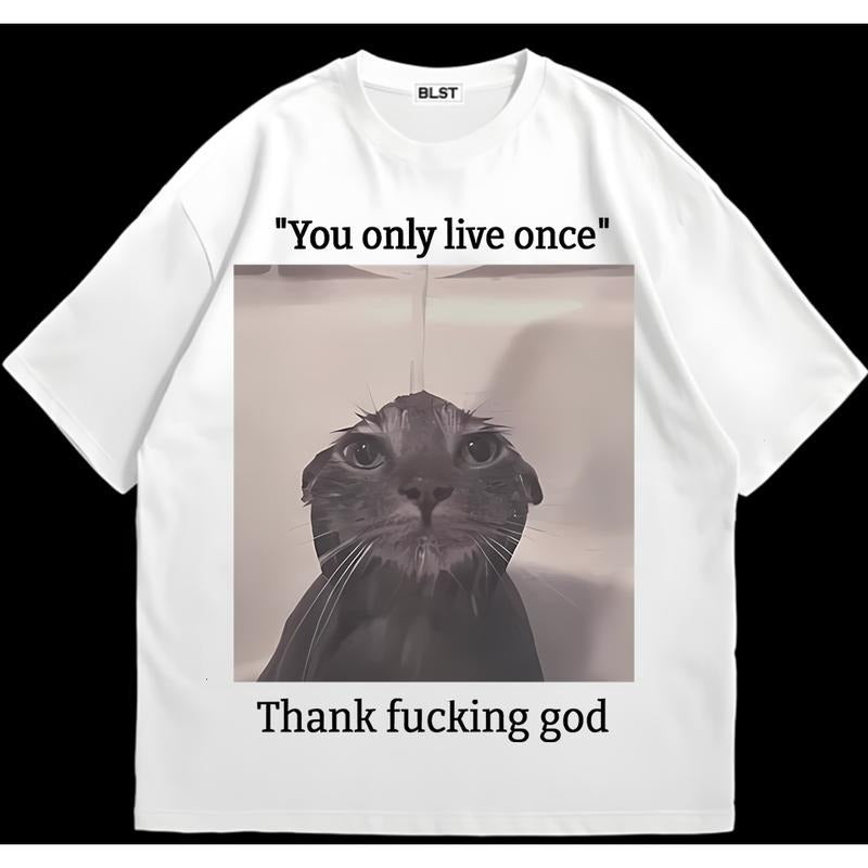 You Only Live Once Funny Cat T-Shirt Edgy Streetwear Sustainable Cotton Hoodie, Sweatshirt | TeeBloomCo.com