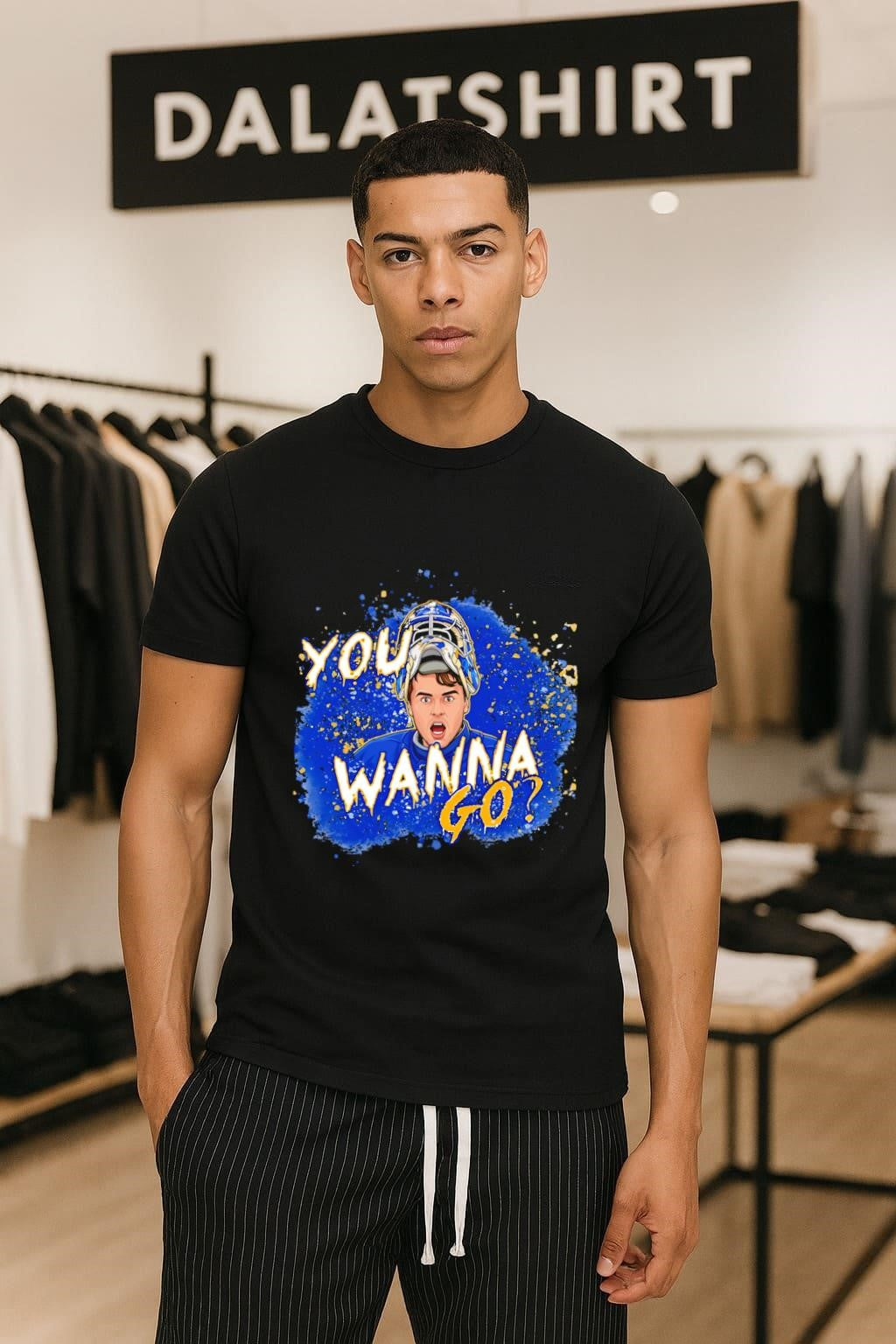 You Wanna Go Ice Hockey Goalie Blue Splatter Art shirt